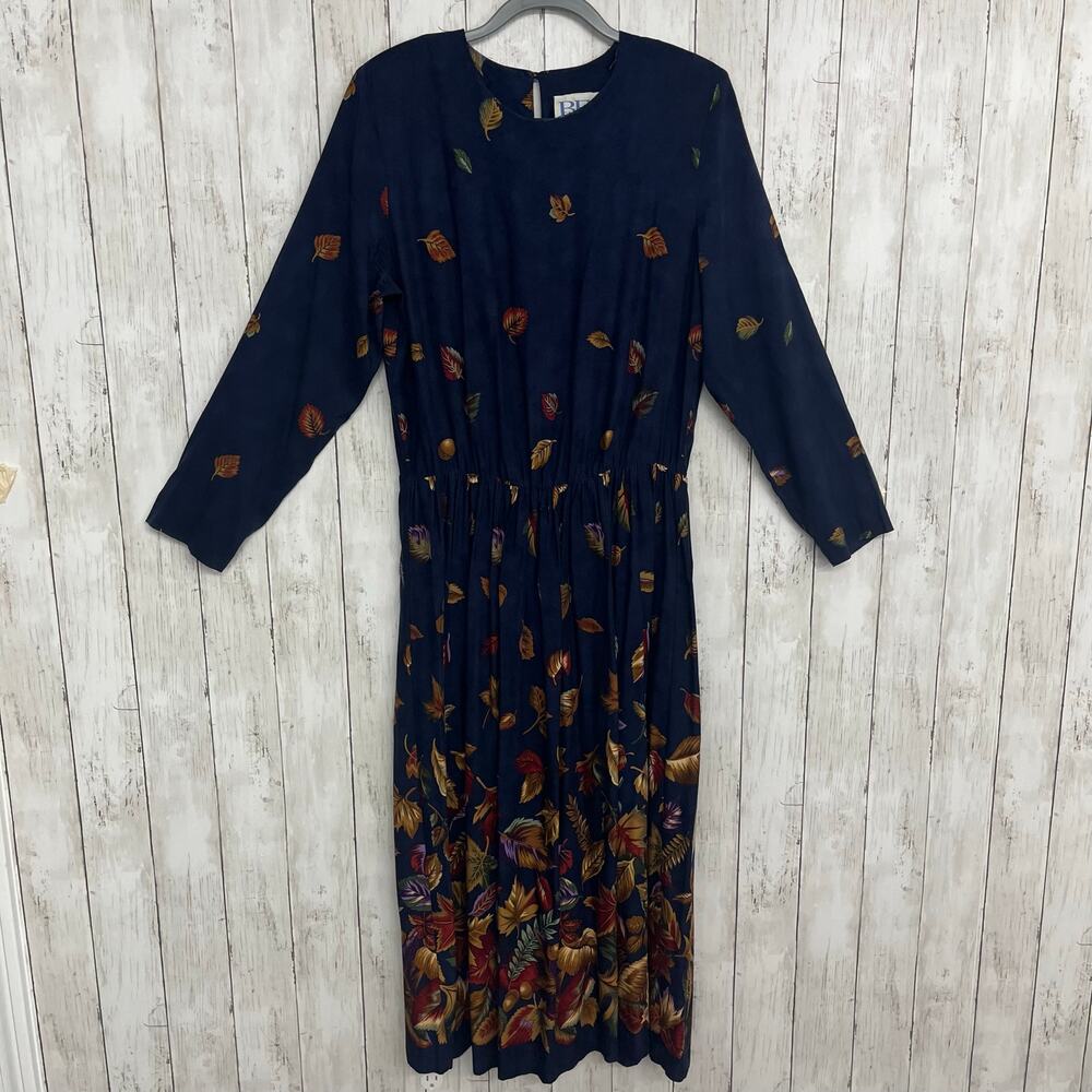 BF Classics Vintage 80s Fall Leaves Long Sleeve Teacher School Maxi Dress Plus